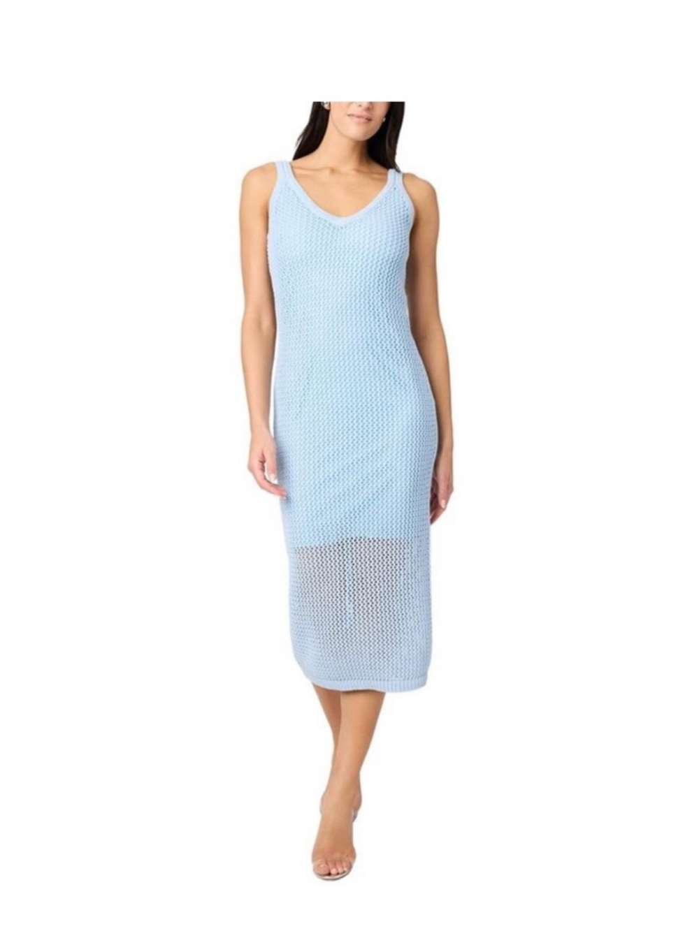Toccin Light Blue Kayla Crochet Midi Tank Dress Preppy Summer European Vacation